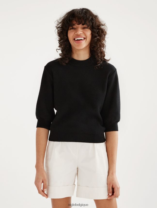 Aigle vêtements pull à manches courtes avec maille décorative noir femmes HV42L2460