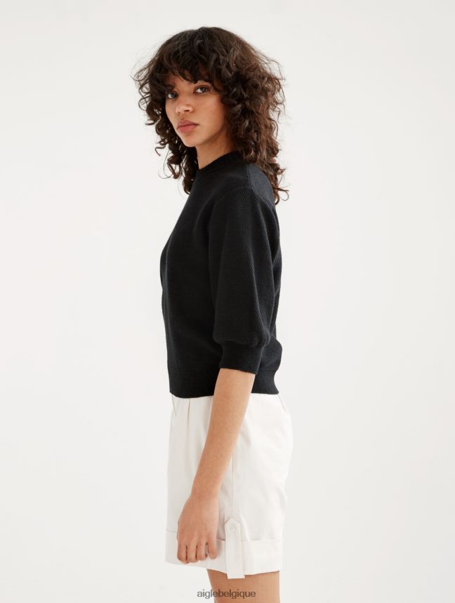 Aigle vêtements pull à manches courtes avec maille décorative noir femmes HV42L2460