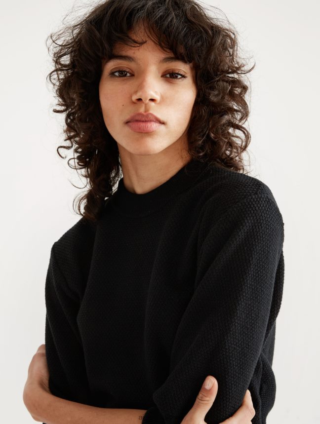 Aigle vêtements pull à manches courtes avec maille décorative noir femmes HV42L2460