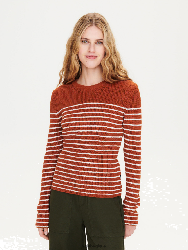 Aigle vêtements pull marinière en coton bio st brun doré femmes HV42L2656