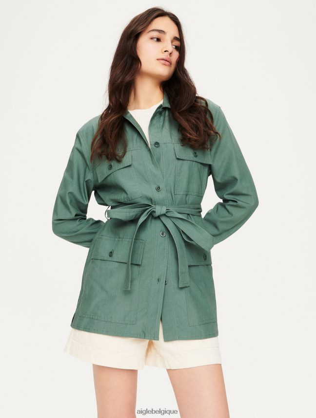 Aigle vêtements surchemise en coton et tencel vert gris femmes HV42L2620