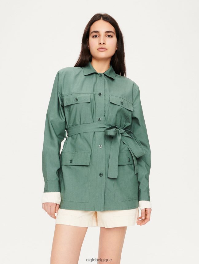 Aigle vêtements surchemise en coton et tencel vert gris femmes HV42L2620