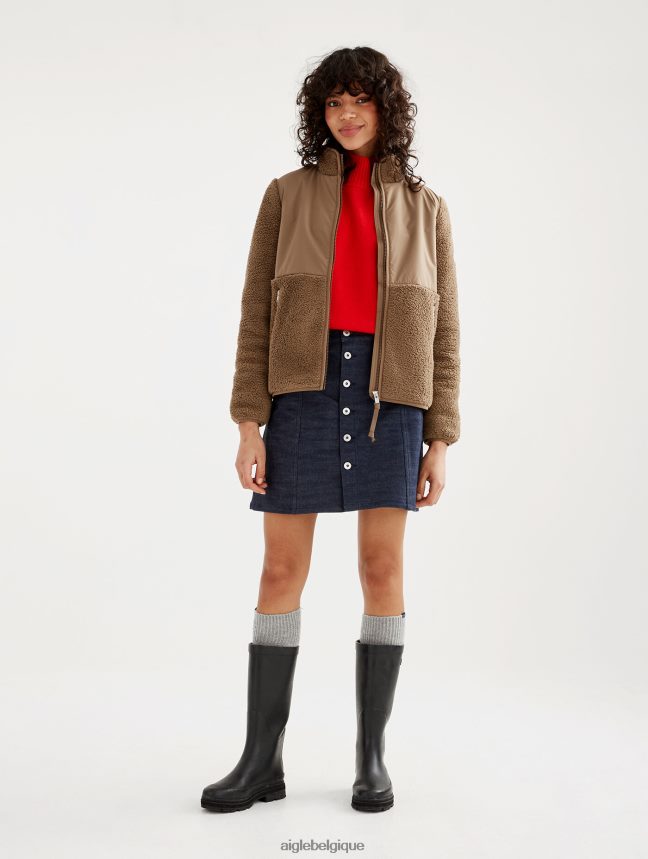 Aigle vêtements veste polaire sherpa confortable à fermeture éclair châtaignier je femmes HV42L2579