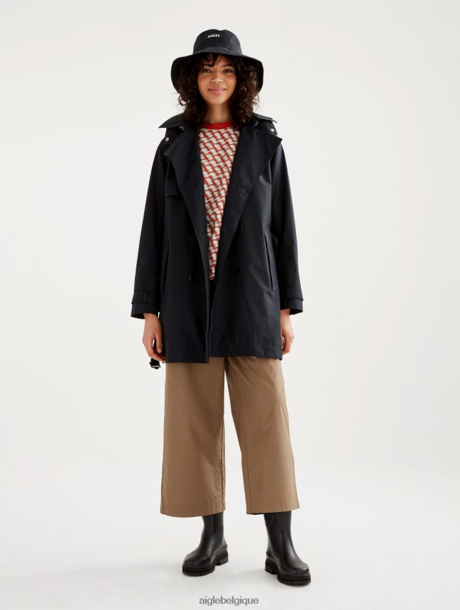 Aigle vêtements trench-coat court en gore-tex à capuche amovible noir femmes HV42L2463