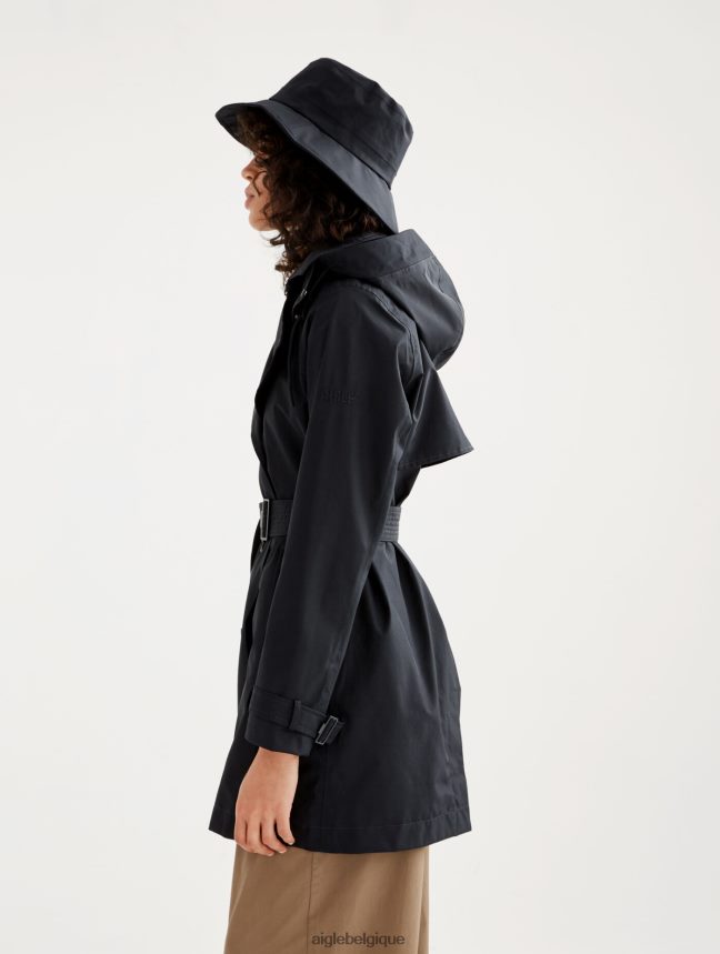 Aigle vêtements trench-coat court en gore-tex à capuche amovible noir femmes HV42L2463