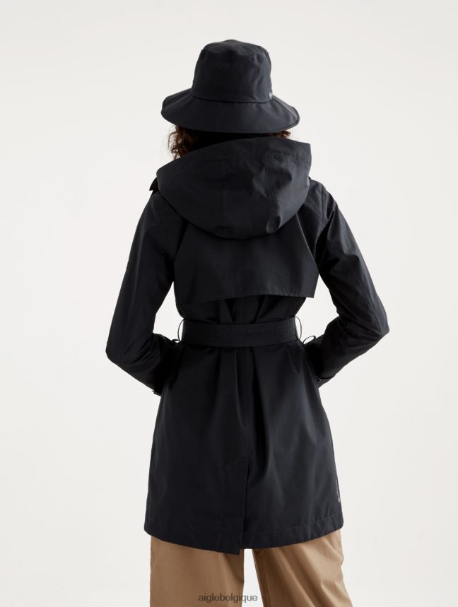 Aigle vêtements trench-coat court en gore-tex à capuche amovible noir femmes HV42L2463