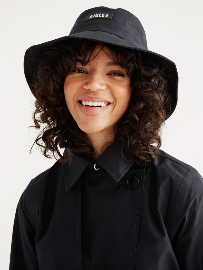 Aigle vêtements trench-coat court en gore-tex à capuche amovible noir femmes HV42L2463