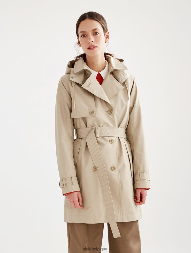 Aigle vêtements trench-coat court en gore-tex à capuche amovible osier femmes HV42L2452