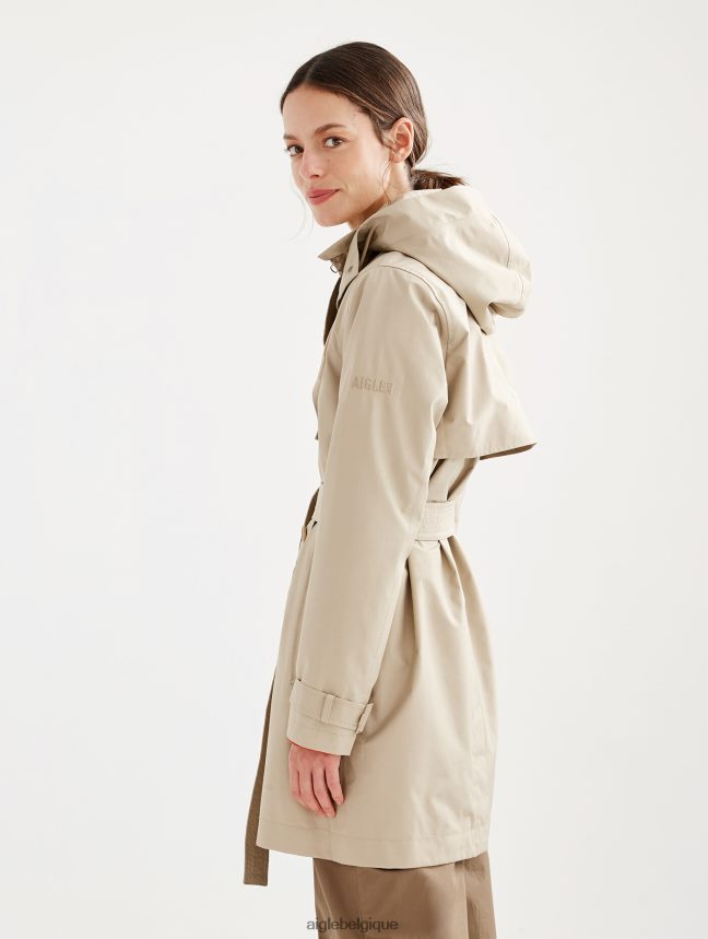 Aigle vêtements trench-coat court en gore-tex à capuche amovible osier femmes HV42L2452