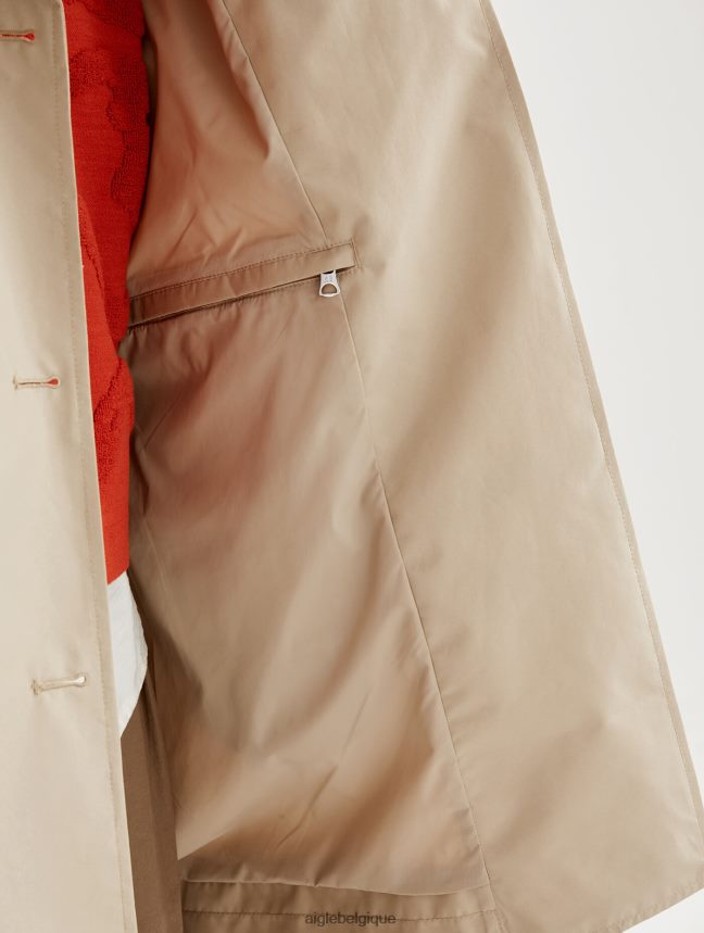 Aigle vêtements trench-coat court en gore-tex à capuche amovible osier femmes HV42L2452