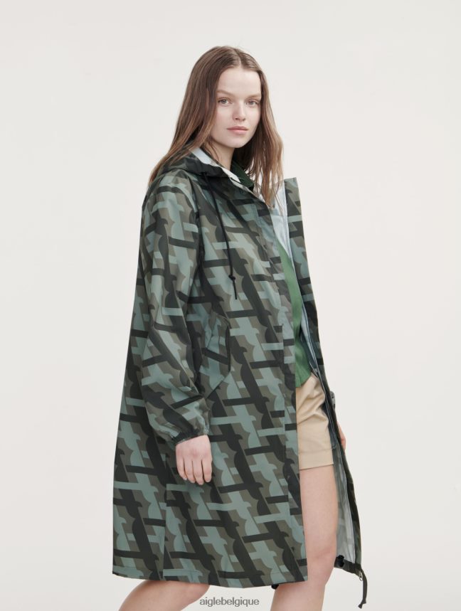 Aigle vêtements parka mtd à capuche longue imprimée kaki pr femmes HV42L2466