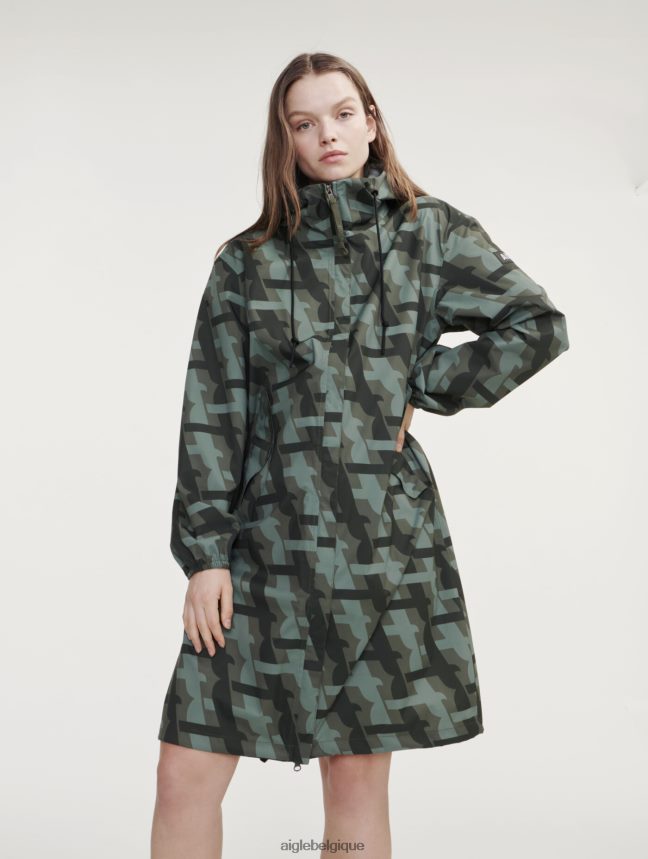 Aigle vêtements parka mtd à capuche longue imprimée kaki pr femmes HV42L2466