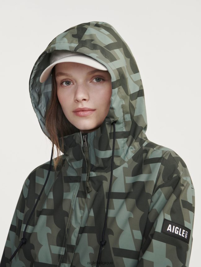 Aigle vêtements parka mtd à capuche longue imprimée kaki pr femmes HV42L2466