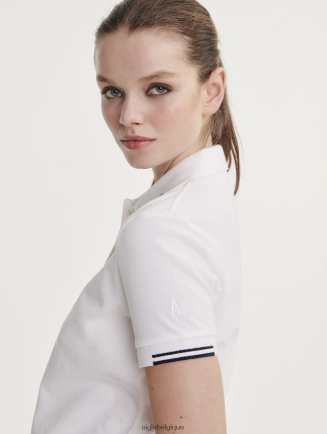 Aigle vêtements polo en piqué à manches courtes blanc femmes HV42L2489