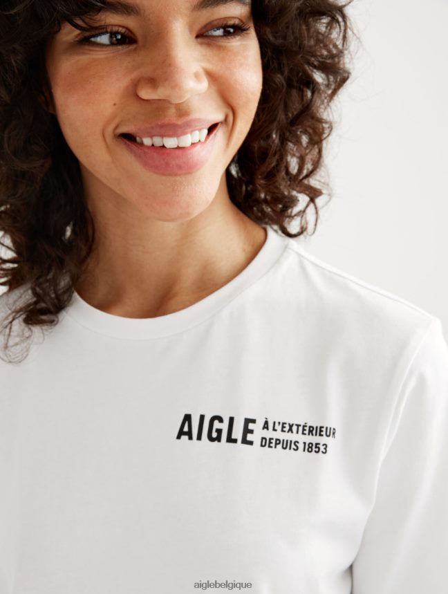 Aigle vêtements t-shirt à col rond en coton biologique blanc femmes HV42L2588