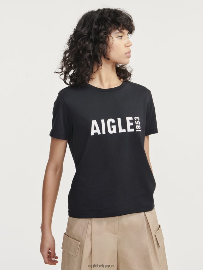 Aigle vêtements t-shirt imprimé à manches courtes en pyratex noir femmes HV42L2582