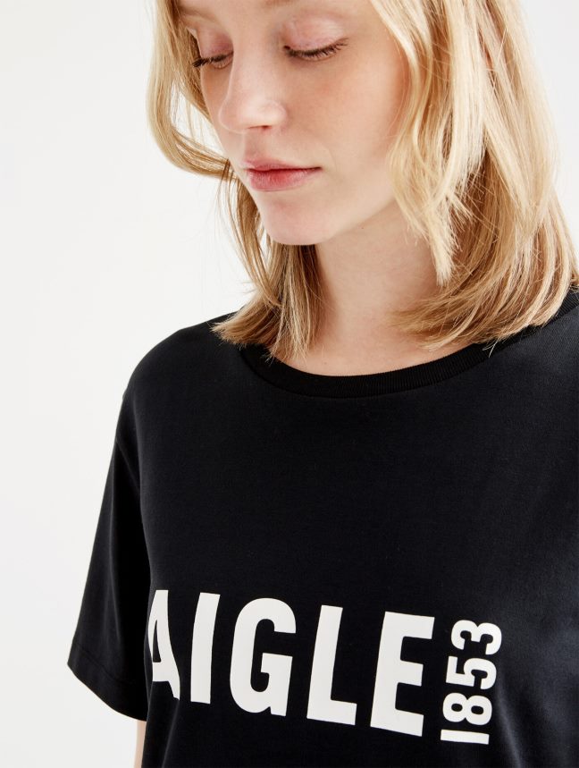 Aigle vêtements t-shirt imprimé à manches courtes en pyratex noir femmes HV42L2582