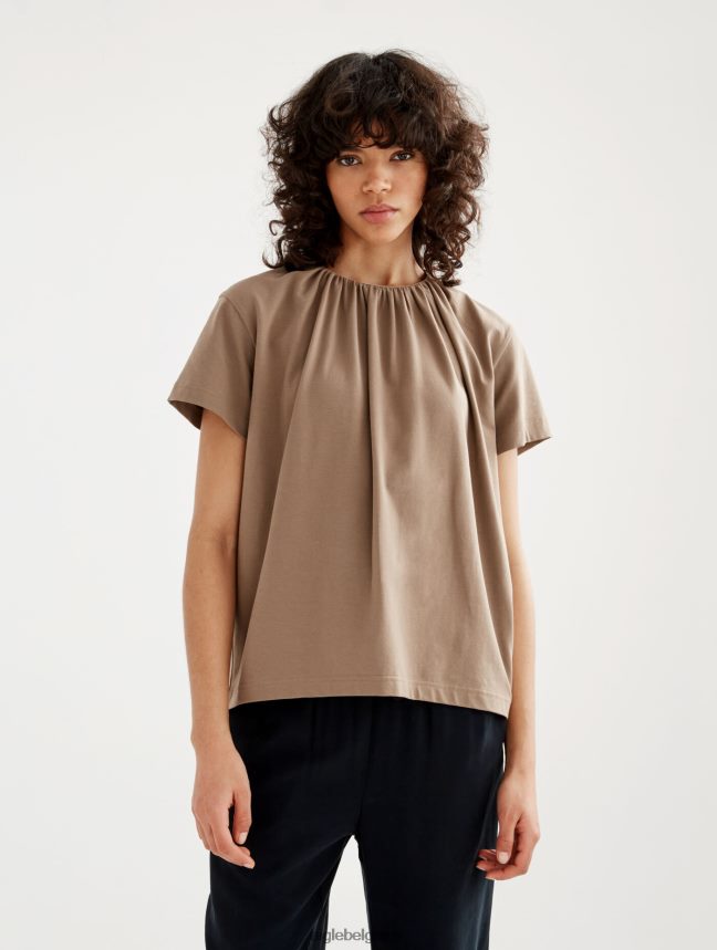 Aigle vêtements t-shirt à manches courtes avec encolure froncée cappuccino femmes HV42L2548