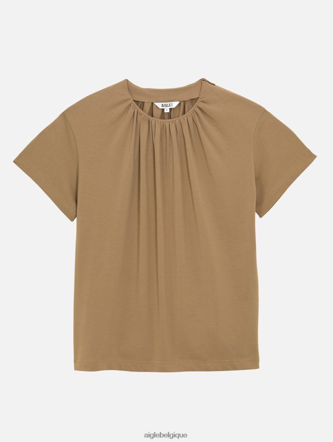 Aigle vêtements t-shirt à manches courtes avec encolure froncée cappuccino femmes HV42L2548
