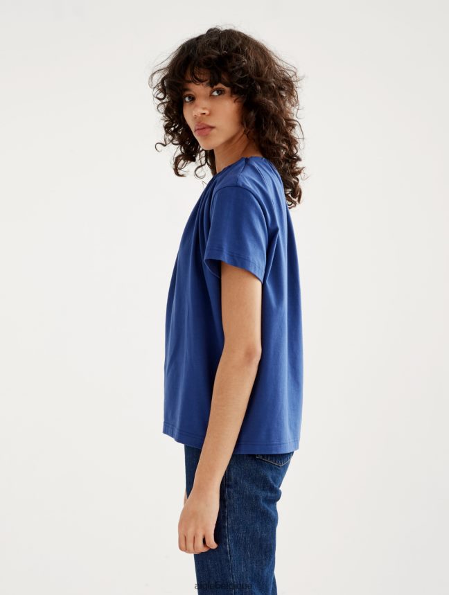 Aigle vêtements t-shirt à manches courtes avec encolure froncée encrebleu femmes HV42L2573