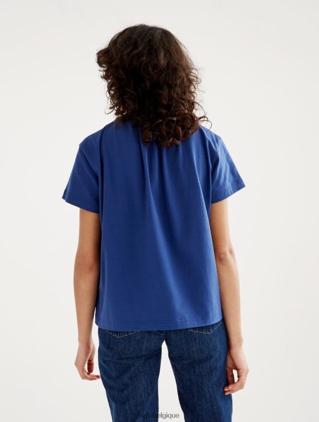 Aigle vêtements t-shirt à manches courtes avec encolure froncée encrebleu femmes HV42L2573