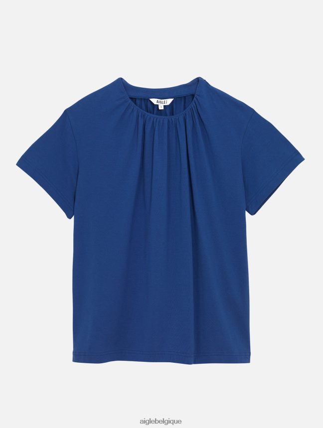 Aigle vêtements t-shirt à manches courtes avec encolure froncée encrebleu femmes HV42L2573
