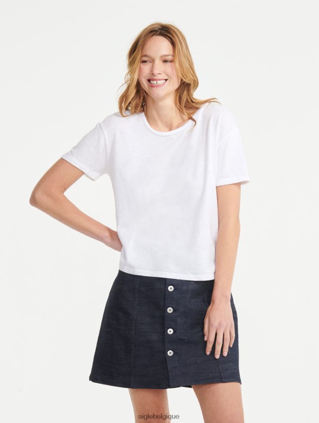 Aigle vêtements t-shirt à manches courtes en lin mélangé blanc femmes HV42L2684