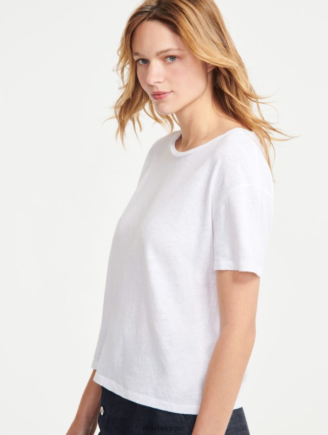 Aigle vêtements t-shirt à manches courtes en lin mélangé blanc femmes HV42L2684