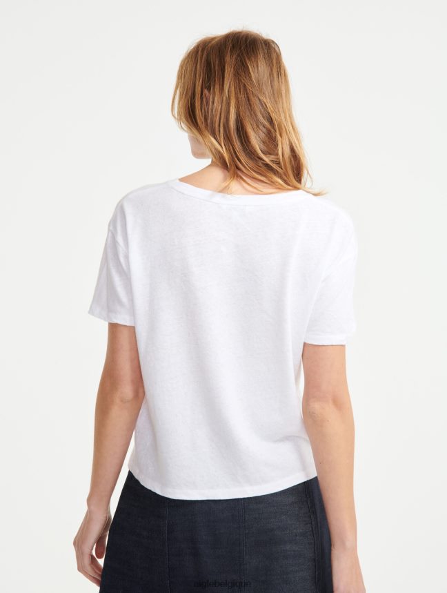 Aigle vêtements t-shirt à manches courtes en lin mélangé blanc femmes HV42L2684