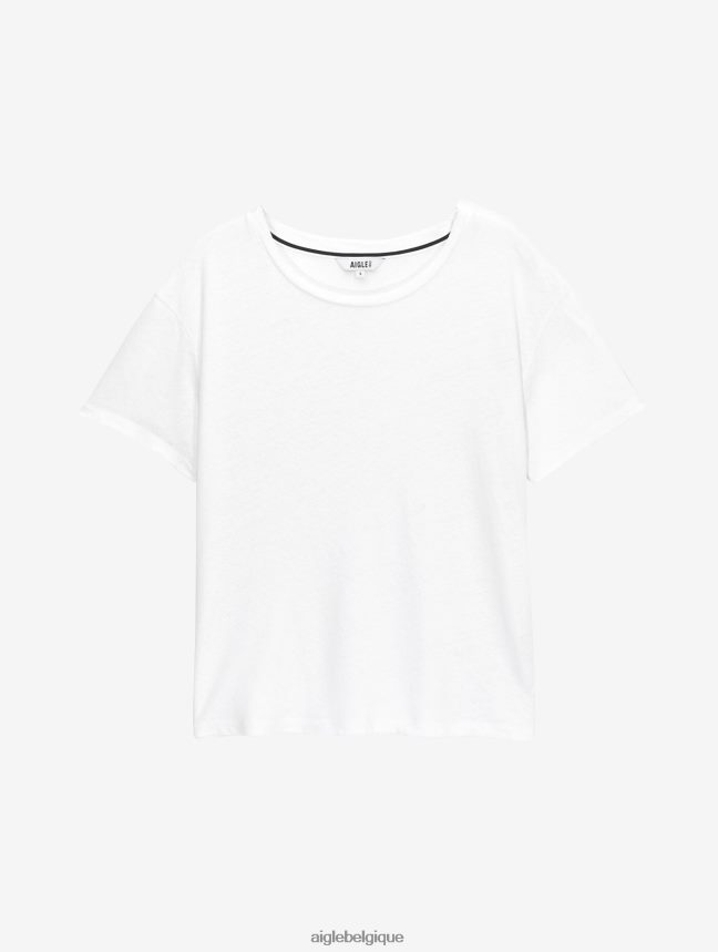Aigle vêtements t-shirt à manches courtes en lin mélangé blanc femmes HV42L2684