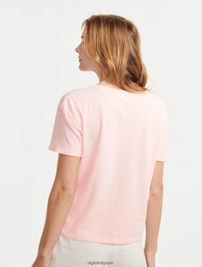 Aigle vêtements t-shirt à manches courtes en lin mélangé cerisier femmes HV42L2685
