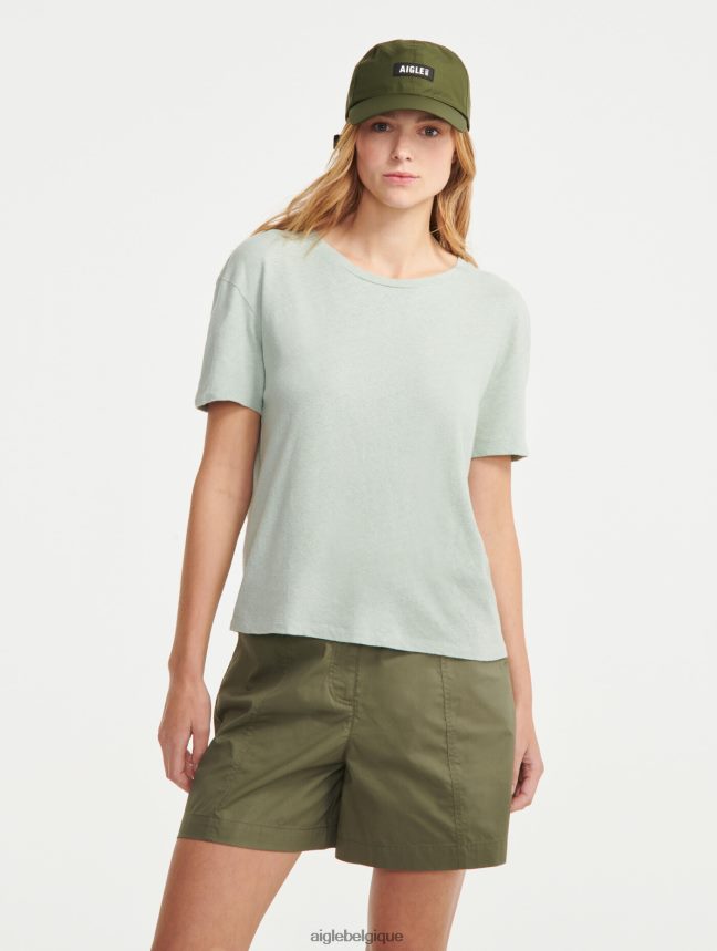 Aigle vêtements t-shirt à manches courtes en lin mélangé réséda femmes HV42L2686
