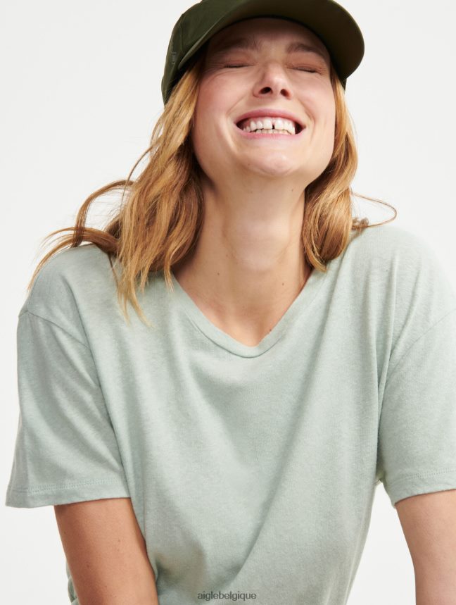Aigle vêtements t-shirt à manches courtes en lin mélangé réséda femmes HV42L2686