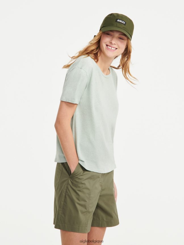 Aigle vêtements t-shirt à manches courtes en lin mélangé réséda femmes HV42L2686
