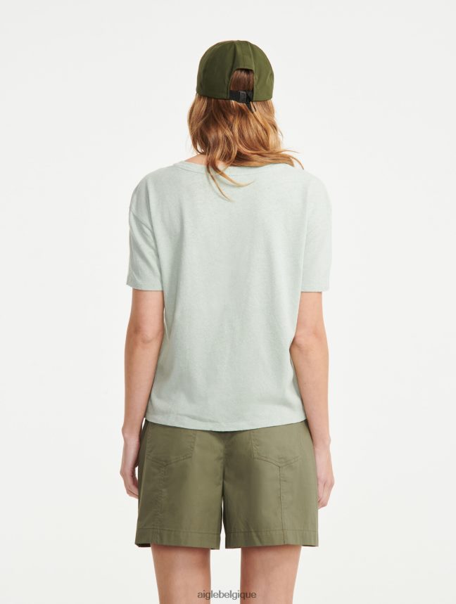 Aigle vêtements t-shirt à manches courtes en lin mélangé réséda femmes HV42L2686