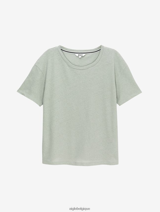 Aigle vêtements t-shirt à manches courtes en lin mélangé réséda femmes HV42L2686