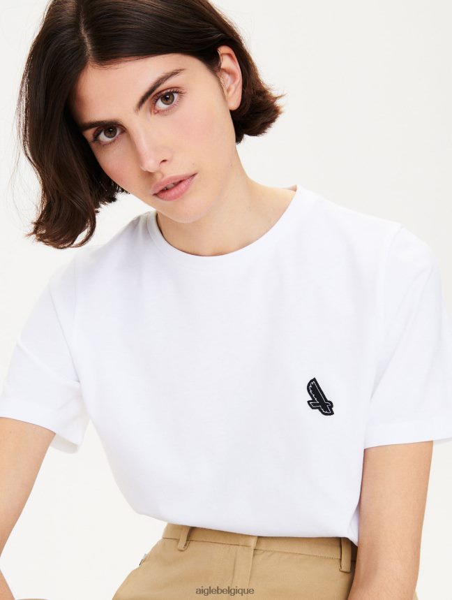 Aigle vêtements t-shirt ras de cou à badge logo blanc femmes HV42L2709