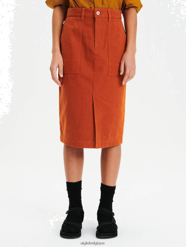 Aigle vêtements jupe mi longue coupe droite brun doré femmes HV42L2674