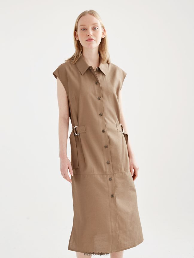 Aigle vêtements robe midi ajustée boutonnée cappuccino femmes HV42L2535