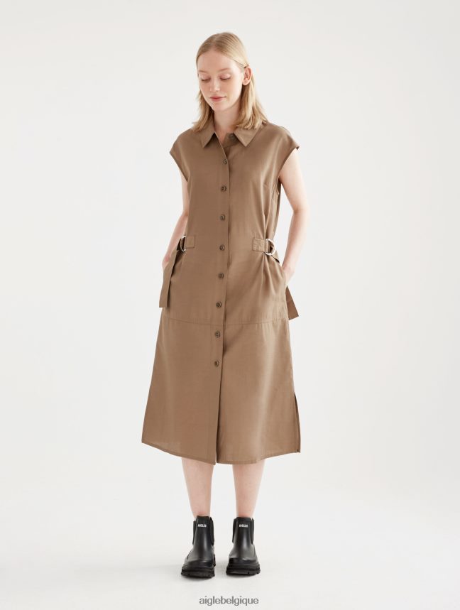 Aigle vêtements robe midi ajustée boutonnée cappuccino femmes HV42L2535