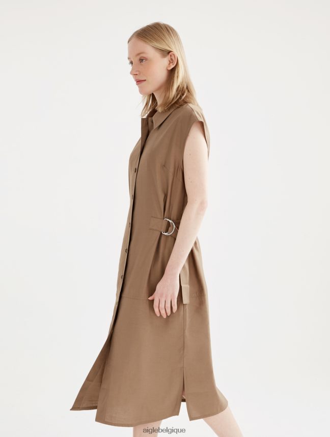Aigle vêtements robe midi ajustée boutonnée cappuccino femmes HV42L2535