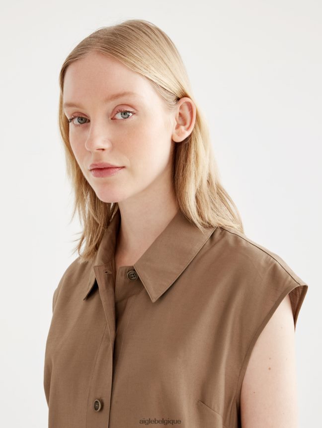Aigle vêtements robe midi ajustée boutonnée cappuccino femmes HV42L2535