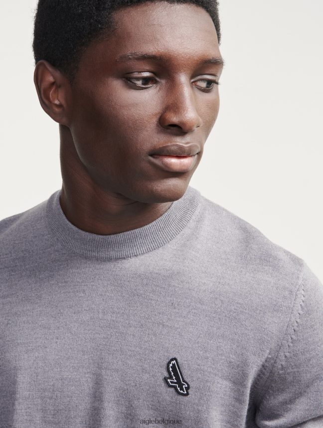 Aigle vêtements pull ras du cou en fine jauge gris chiné Hommes HV42L2150