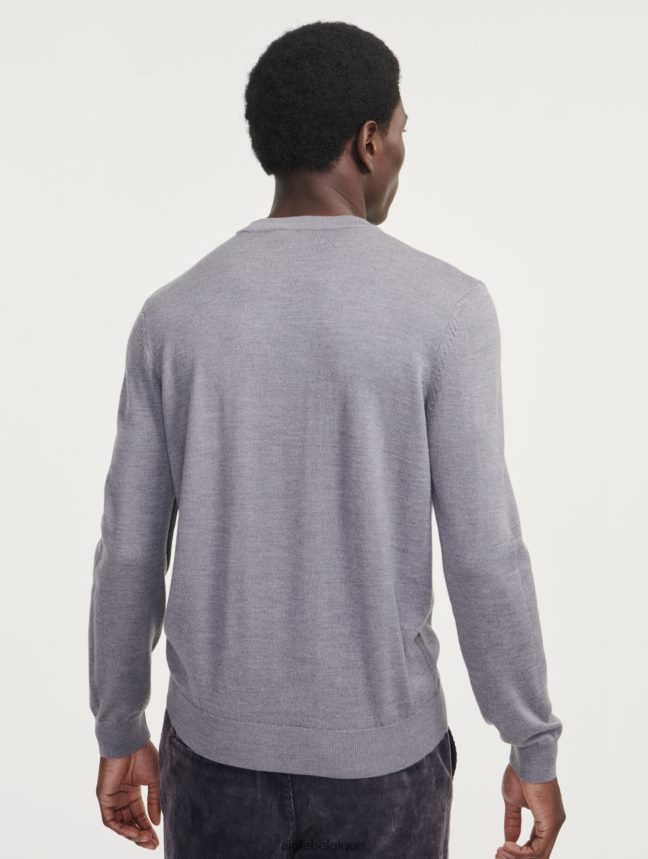Aigle vêtements pull ras du cou en fine jauge gris chiné Hommes HV42L2150