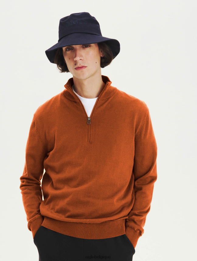 Aigle vêtements pull zippé à col ouvert en coton biologique brun doré Hommes HV42L2147