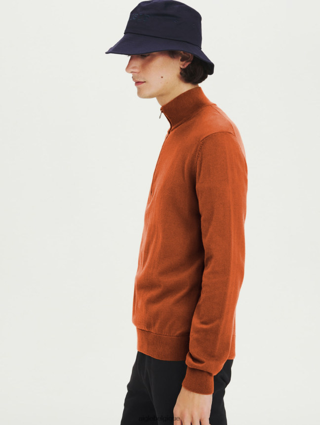 Aigle vêtements pull zippé à col ouvert en coton biologique brun doré Hommes HV42L2147