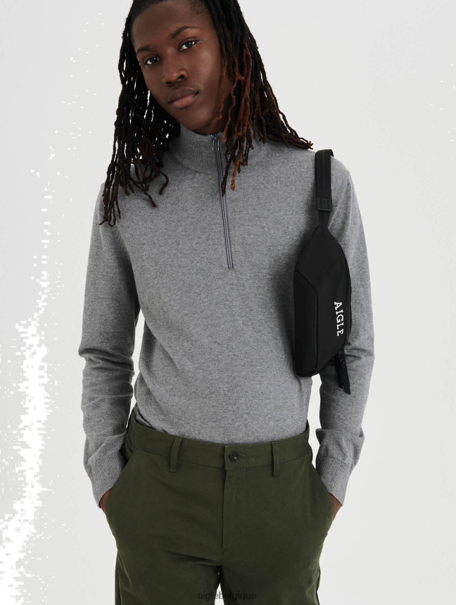 Aigle vêtements pull zippé à col ouvert en coton biologique gris chiné Hommes HV42L245