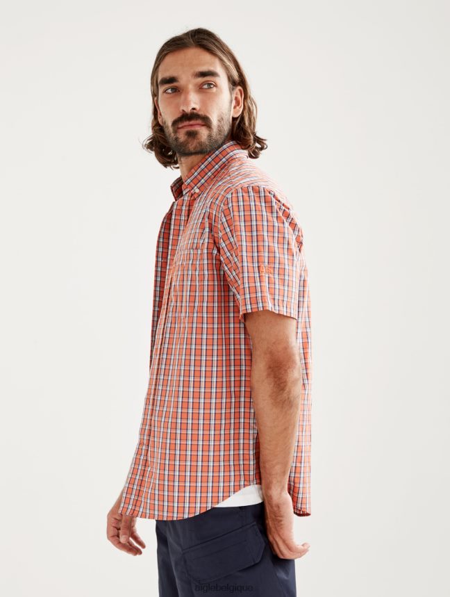 Aigle vêtements chemise à carreaux à manches courtes abricot ch Hommes HV42L2101