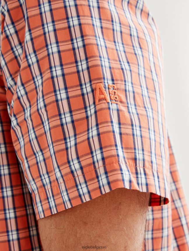 Aigle vêtements chemise à carreaux à manches courtes abricot ch Hommes HV42L2101