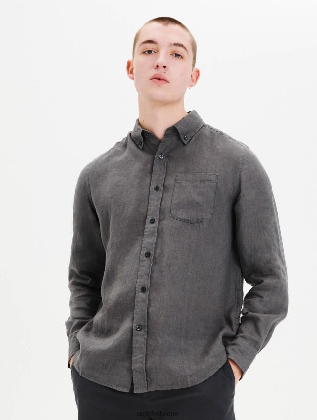 Aigle vêtements chemise en lin charbon Hommes HV42L289